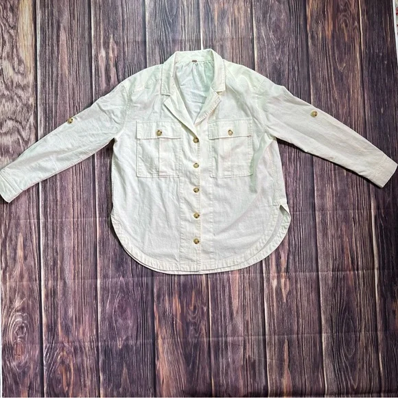 Free People Sunshine In My Pockets Buttondown Thick Linen Cotton Long Sleeve - Picture 6 of 13
